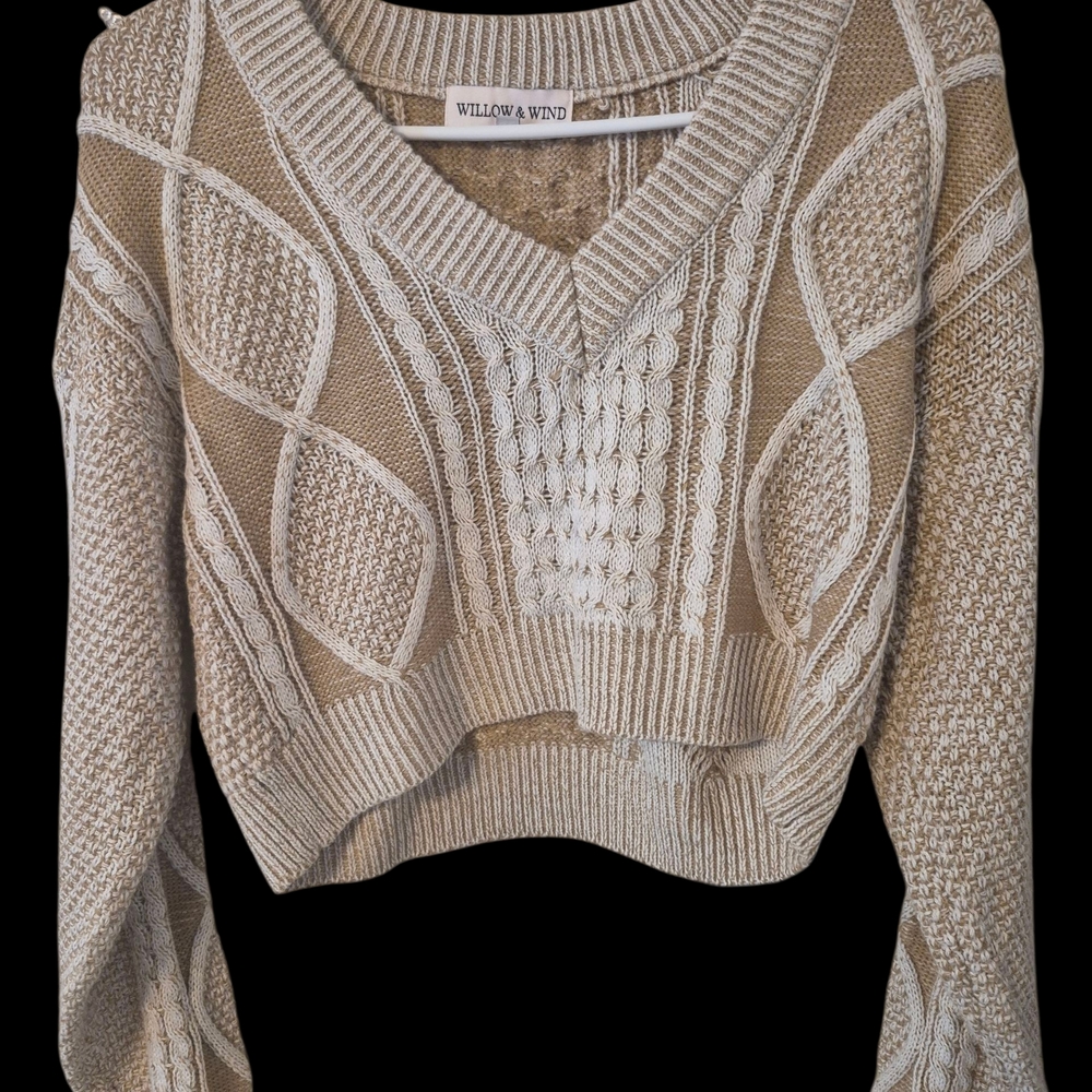 Willow And Wind V-Neck Sweater Knit Pattern Crop Y2k Size Xs